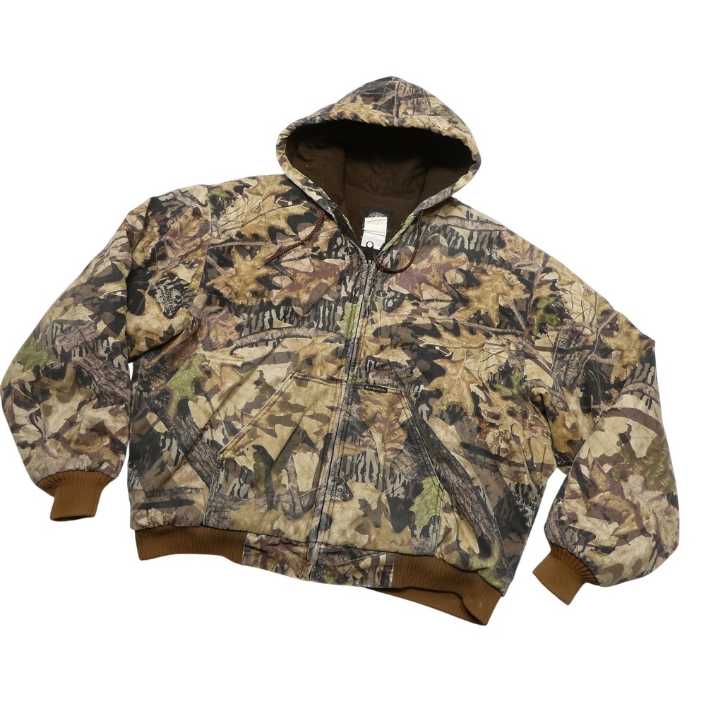 Wolf Mountain Jacket Mens Large Brown Camo Hooded Quilted Bomber Hunting USA